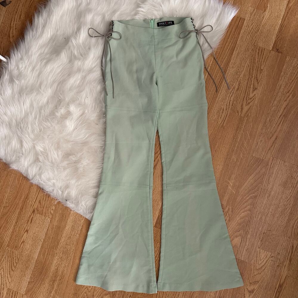 Y2k back to life sage green lace up flare pants fairy western